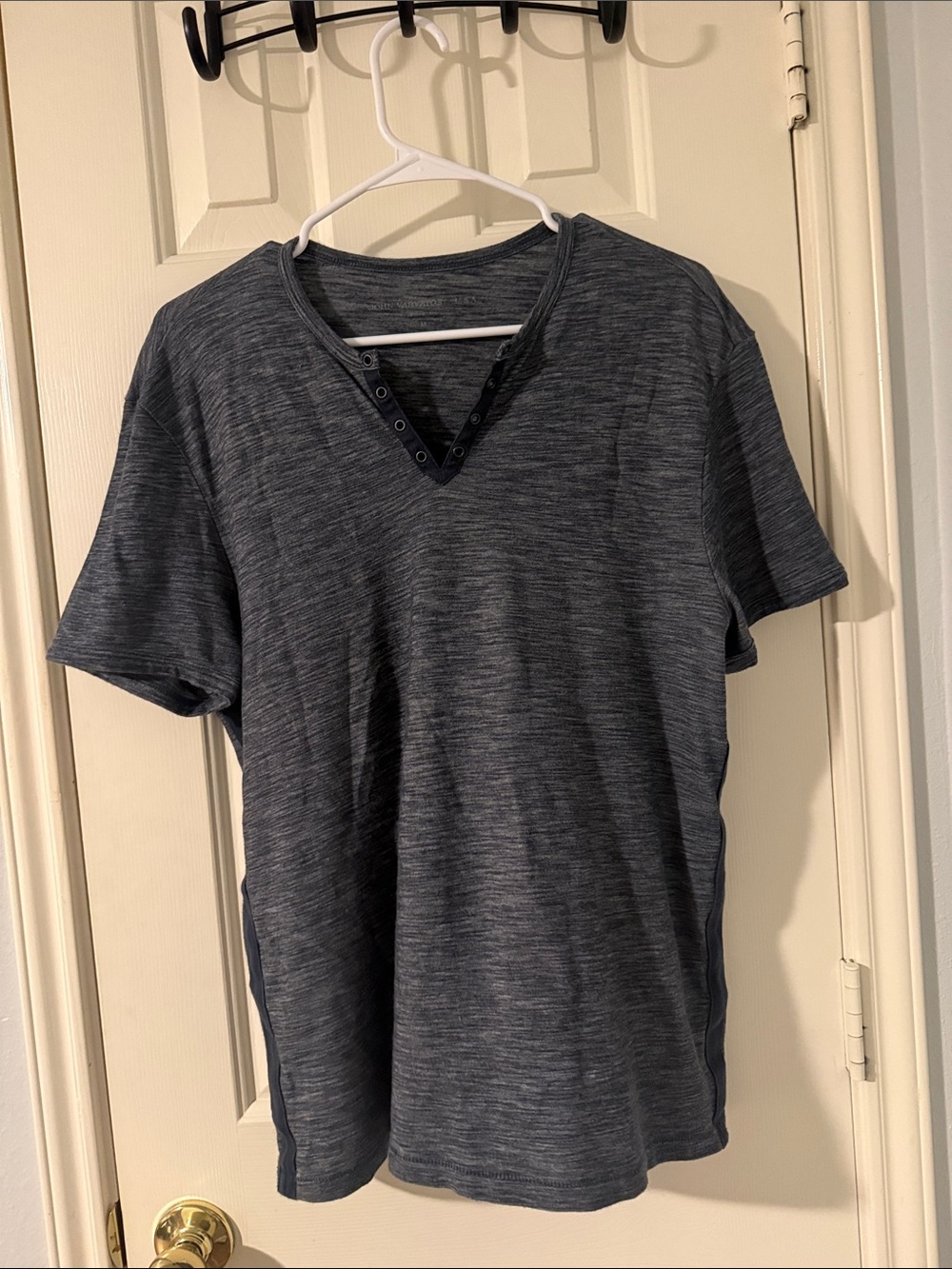 John Varvatos Heathered Navy Short Sleeve Notch Neck Tee